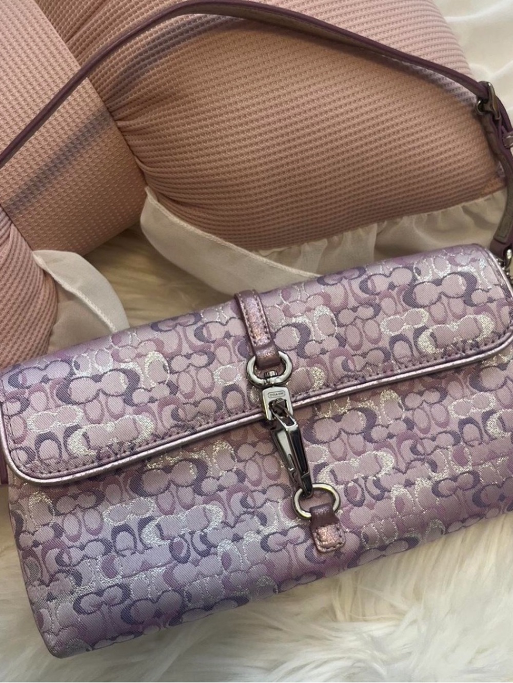 Coach Lavender Optic Lurex Hamptons Jacquard Hand Bag